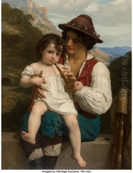 La Lecon De Flute Oil Painting by William-Adolphe Bouguereau