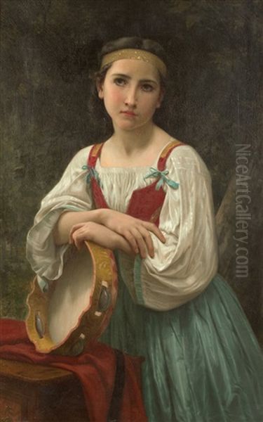 Bohemienne Au Tambour De Basque (replique) Oil Painting by William-Adolphe Bouguereau