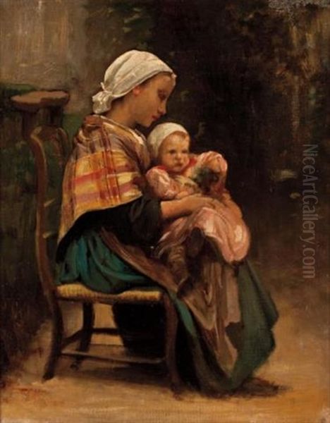 Study Of A Mother And Child Oil Painting by William-Adolphe Bouguereau