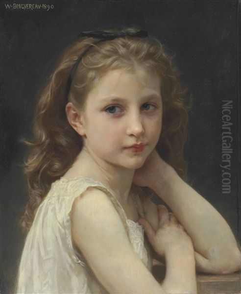 Tete De Fillette (tete Avec Mains) Oil Painting by William-Adolphe Bouguereau