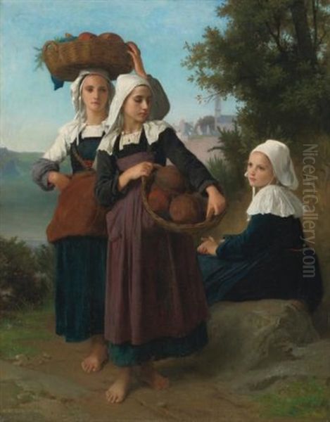 Jeunes Filles De Fouesnant Revenant Du Marche Oil Painting by William-Adolphe Bouguereau