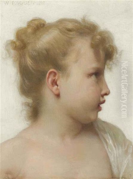 Etude: Tete De Petite Fille (visage De Profil) Oil Painting by William-Adolphe Bouguereau