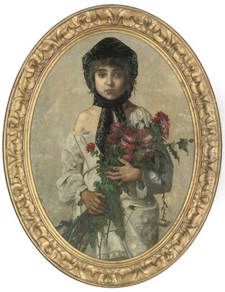 Portrait Of A Young Girl In A Black Bonnet Oil Painting by William-Adolphe Bouguereau