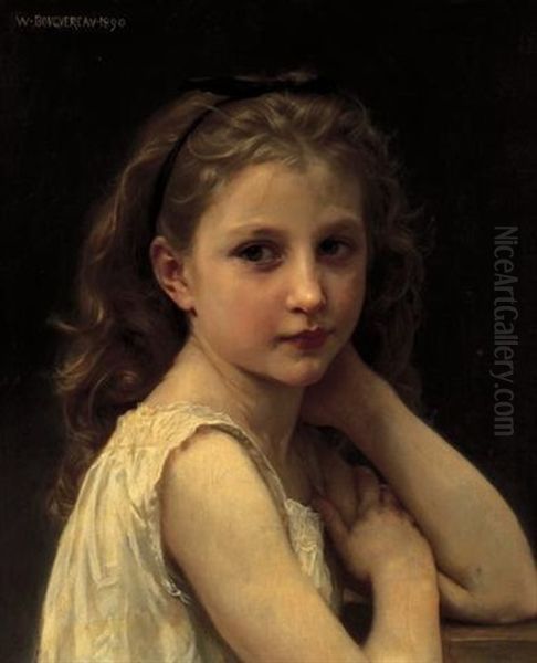 Tete De Fillette (tete Avec Mains) Oil Painting by William-Adolphe Bouguereau