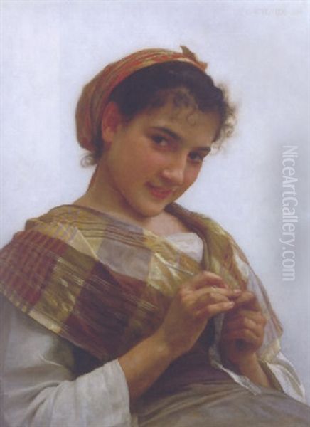 Portrait Of A Young Girl Crocheting Oil Painting by William-Adolphe Bouguereau