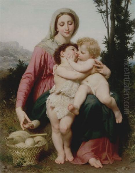 Madonna With The Christ Child And Saint John The Baptist Oil Painting by William-Adolphe Bouguereau