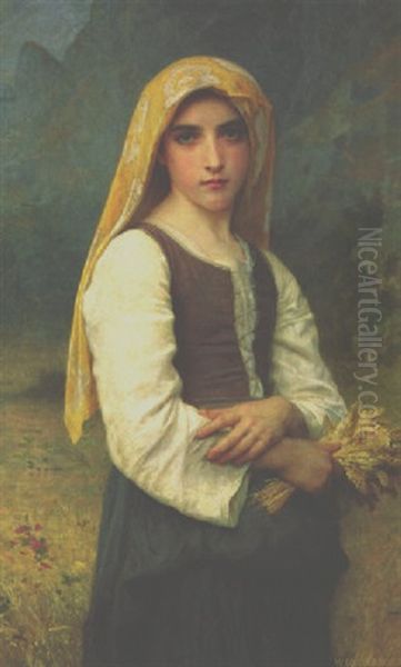 Shepherdess With Sheaf Of Wheat Oil Painting by William-Adolphe Bouguereau