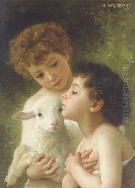 Les Enfants A L'agneau Oil Painting by William-Adolphe Bouguereau