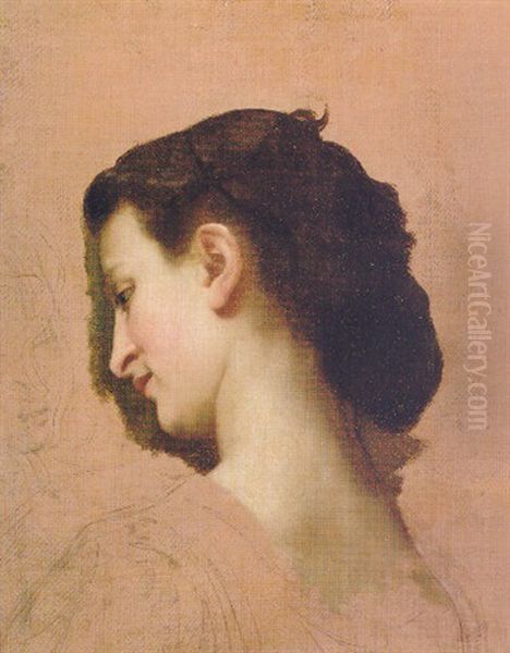 A Young Girl's Head Oil Painting by William-Adolphe Bouguereau