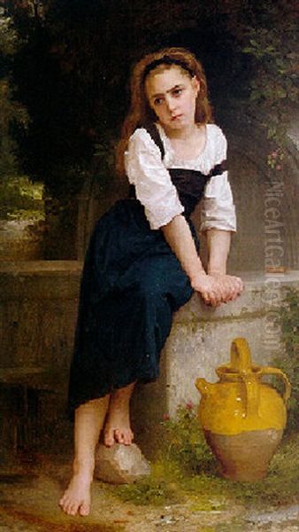 Orphan By A Spring Oil Painting by William-Adolphe Bouguereau