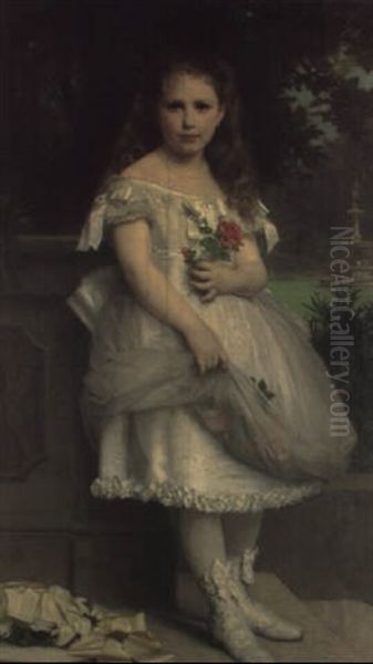 Portrait Of Anna Head, In A White Dress On A Terrace Oil Painting by William-Adolphe Bouguereau