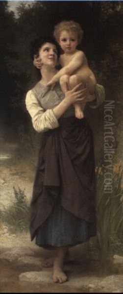 Frere Et S-ur (fille Portant Un Enfant) Oil Painting by William-Adolphe Bouguereau