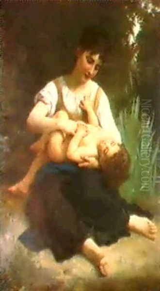 Jeune Fillle Et Enfant Oil Painting by William-Adolphe Bouguereau