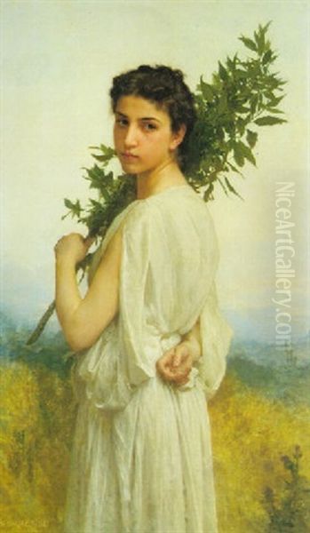 A Nymph Holding A Laurel Branch Oil Painting by William-Adolphe Bouguereau