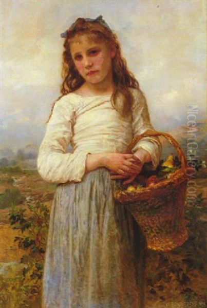 A Young Girl With A Basket Of Fruit Oil Painting by William-Adolphe Bouguereau