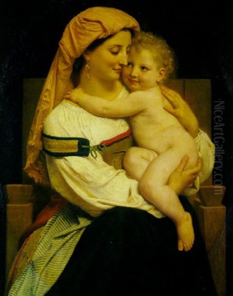 Femme De Cervara Et Son Enfant Oil Painting by William-Adolphe Bouguereau