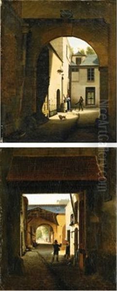 Backyard From A Wheel-making Shop, Rue Saint-denis, Also Known As Cour Sainte-catherine The Soldier's Rest Oil Painting by Etienne Bouhot