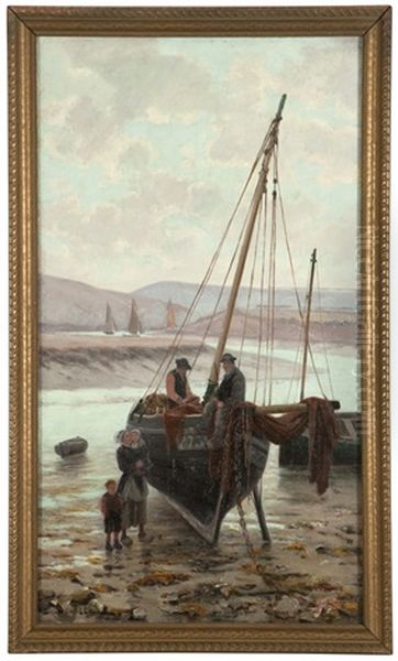 Fishing Boats Oil Painting by Etienne Bouille