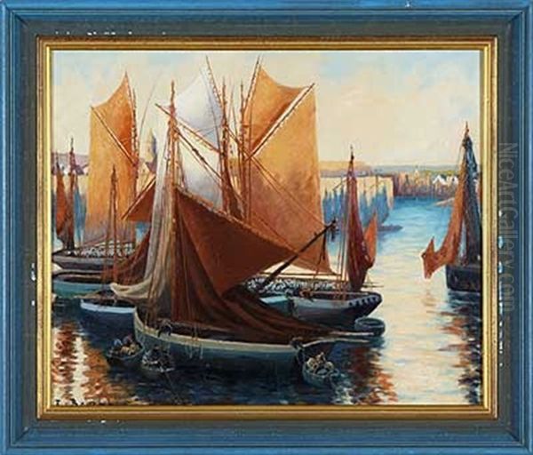 Belebter Hafen Oil Painting by Etienne Bouille