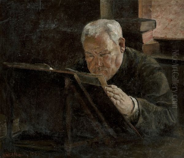 A Scholar 1885 Oil Painting by Angele Bouilly