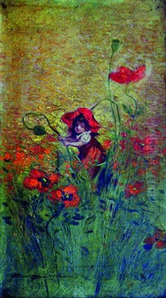 Jeune Fille Au Cocquelicots Oil Painting by Firmin Bouisset