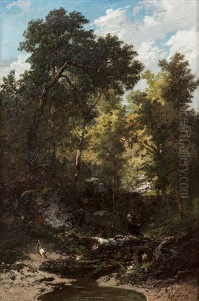 Bucheron Dans Un Sous Bois Oil Painting by Louis Jean Baptiste Boulange