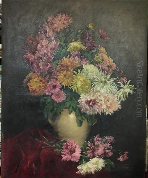 Vase De Chrysanthemes Oil Painting by Louis Jean Baptiste Boulange