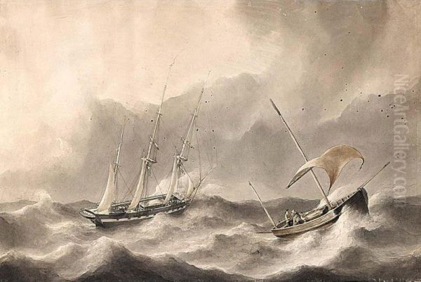 Boats On A Rough Sea Oil Painting by Willem Alewijn