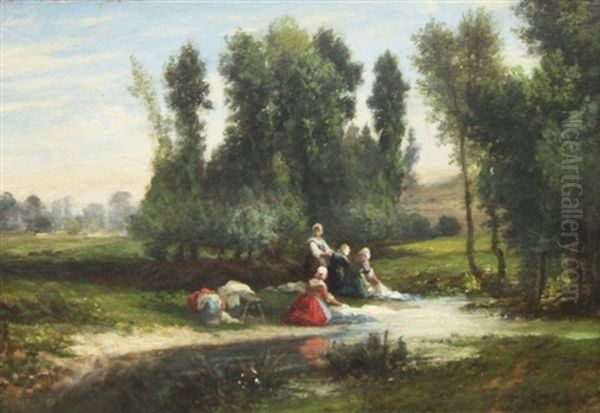 Les Lavandieres Oil Painting by Louis Jean Baptiste Boulange