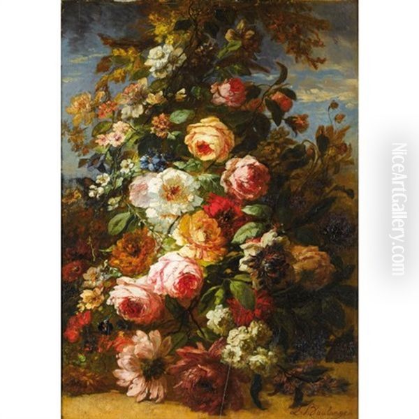 Bouquet De Fleurs Dans Un Paysage Oil Painting by Louis Jean Baptiste Boulange