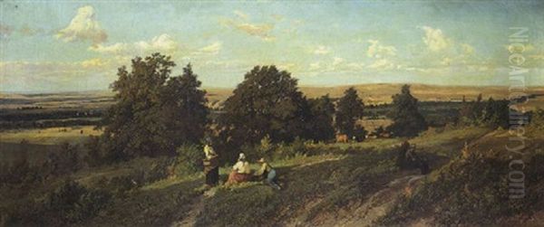 Paysage De Campagne Anime De Personnages Oil Painting by Louis Jean Baptiste Boulange