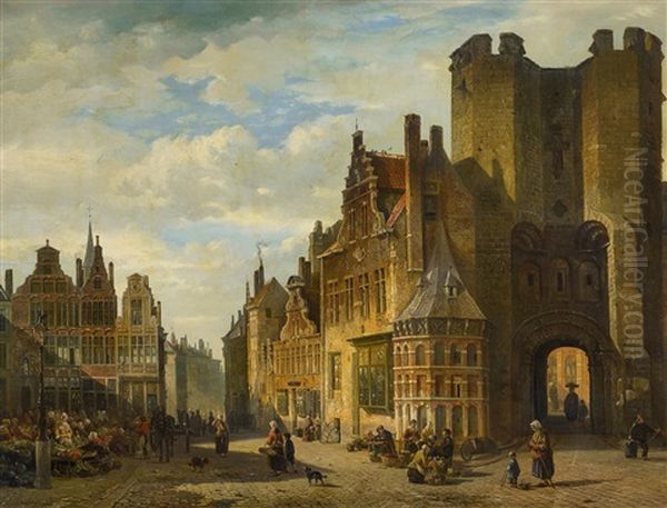 Stadtansicht In Gent Oil Painting by Francois Jean Louis Boulanger