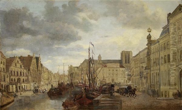 View Of The River Leie In Ghent by Francois Jean Louis Boulanger