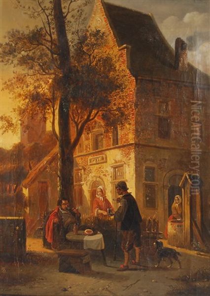 Gentilhomme Prenant Son Repas Devant Une Auberge Oil Painting by Francois Jean Louis Boulanger