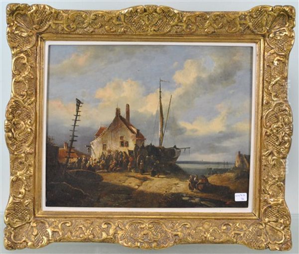 Scene De Port Animee Oil Painting by Francois Jean Louis Boulanger