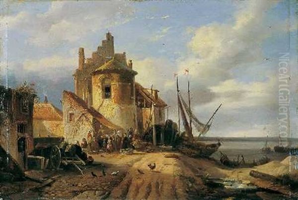 Flusslandschaft Mit Fischerbooten Oil Painting by Francois Jean Louis Boulanger