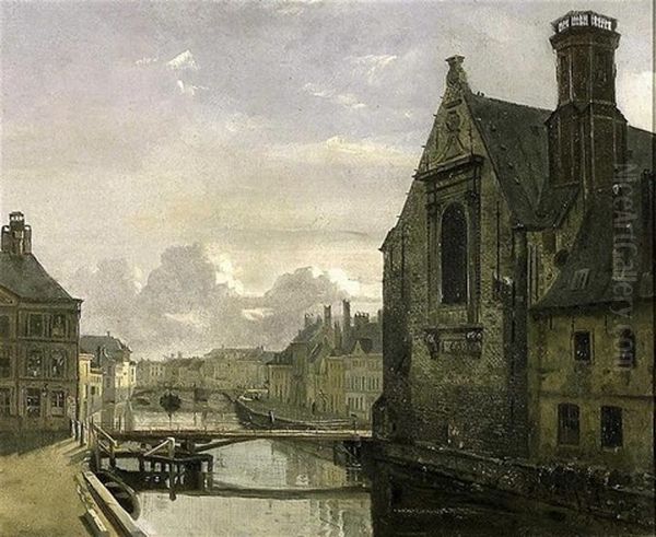 Vue De La Ville (gand?) Oil Painting by Francois Jean Louis Boulanger