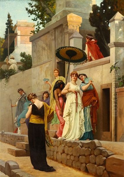 Aristocratic Ladies Promenading At The City Walls Oil Painting by Gustave Clarence Rodolphe Boulanger