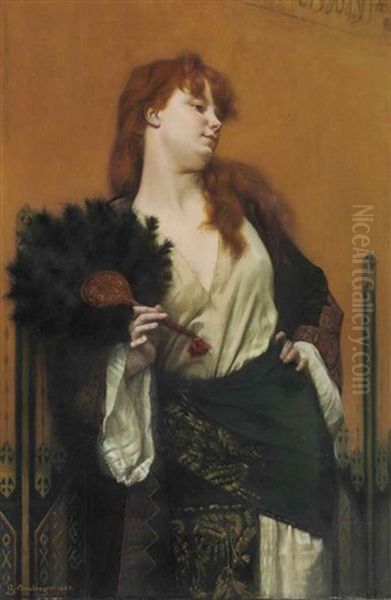 Lady With A Fan Oil Painting by Gustave Clarence Rodolphe Boulanger