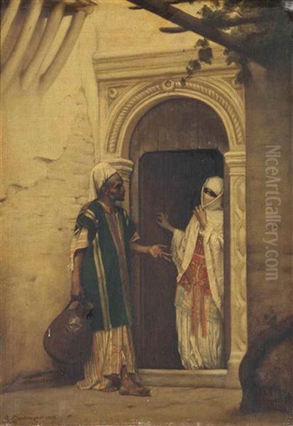 A Water Carrier At The Harem Entrance Oil Painting by Gustave Clarence Rodolphe Boulanger