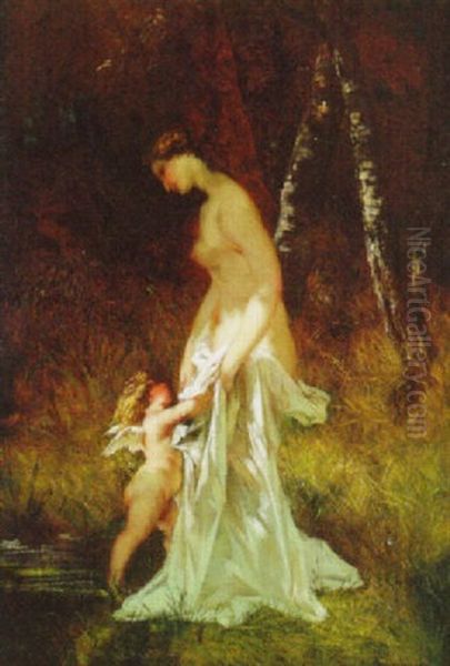 Venus And Cupid Oil Painting by Gustave Clarence Rodolphe Boulanger