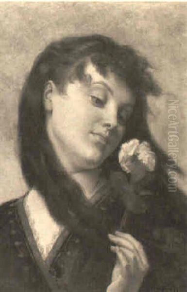 Portrait Of A Woman Holding A Rose Oil Painting by Gustave Clarence Rodolphe Boulanger