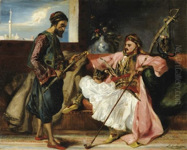 Personnages En Costumes Grecs Dans Un Interieur Oil Painting by Louis Boulanger