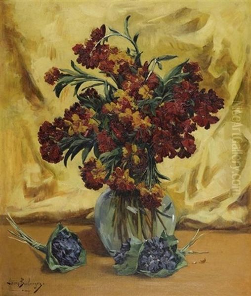 Blumenstrauss In Blumenvase Oil Painting by Louis Boulanger