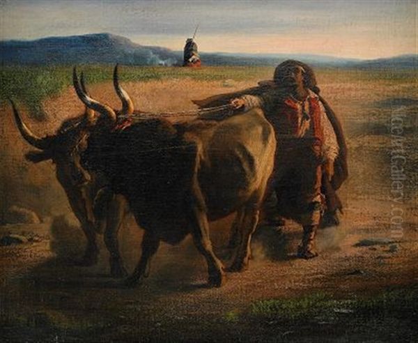 Landskap Med Herdar Och Tjurar Oil Painting by Auguste Boulard Sr.