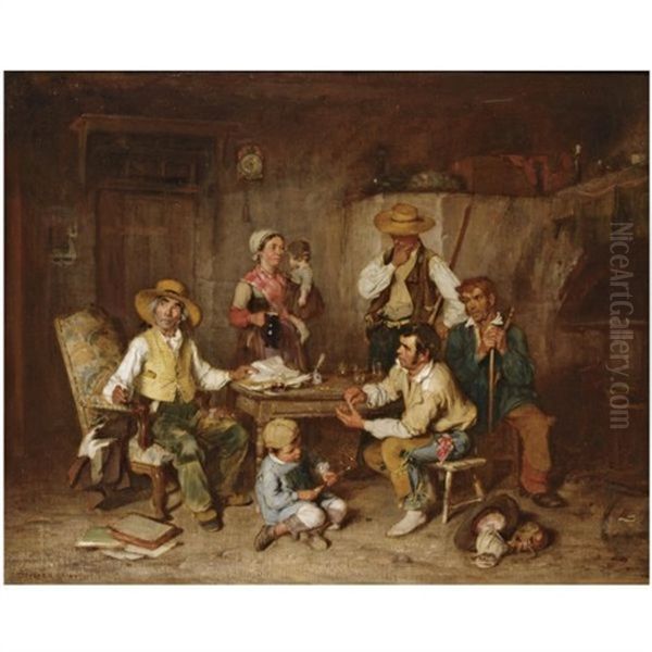 Le Paye Des Moissonneurs Oil Painting by Auguste Boulard Sr.