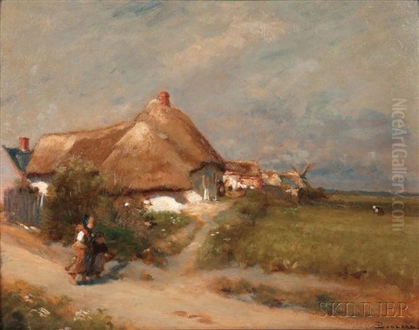 Sisters On A Road To A Cottage Oil Painting by Emile Boulard