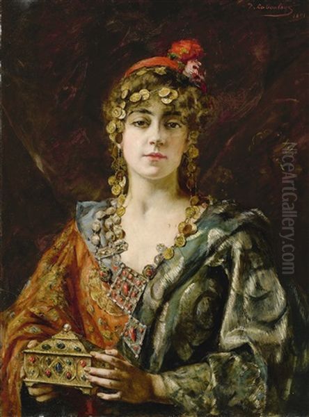 Young Oriental With Jewelry Oil Painting by Paul Antoine de la Boulaye