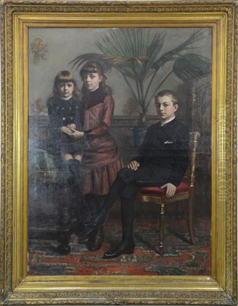 Portrait Des Enfants Du Baron Lambert Oil Painting by Paul Antoine de la Boulaye