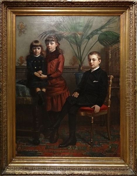 Portrait De Trois Enfants Oil Painting by Paul Antoine de la Boulaye